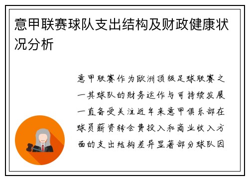 意甲联赛球队支出结构及财政健康状况分析