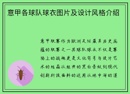 意甲各球队球衣图片及设计风格介绍
